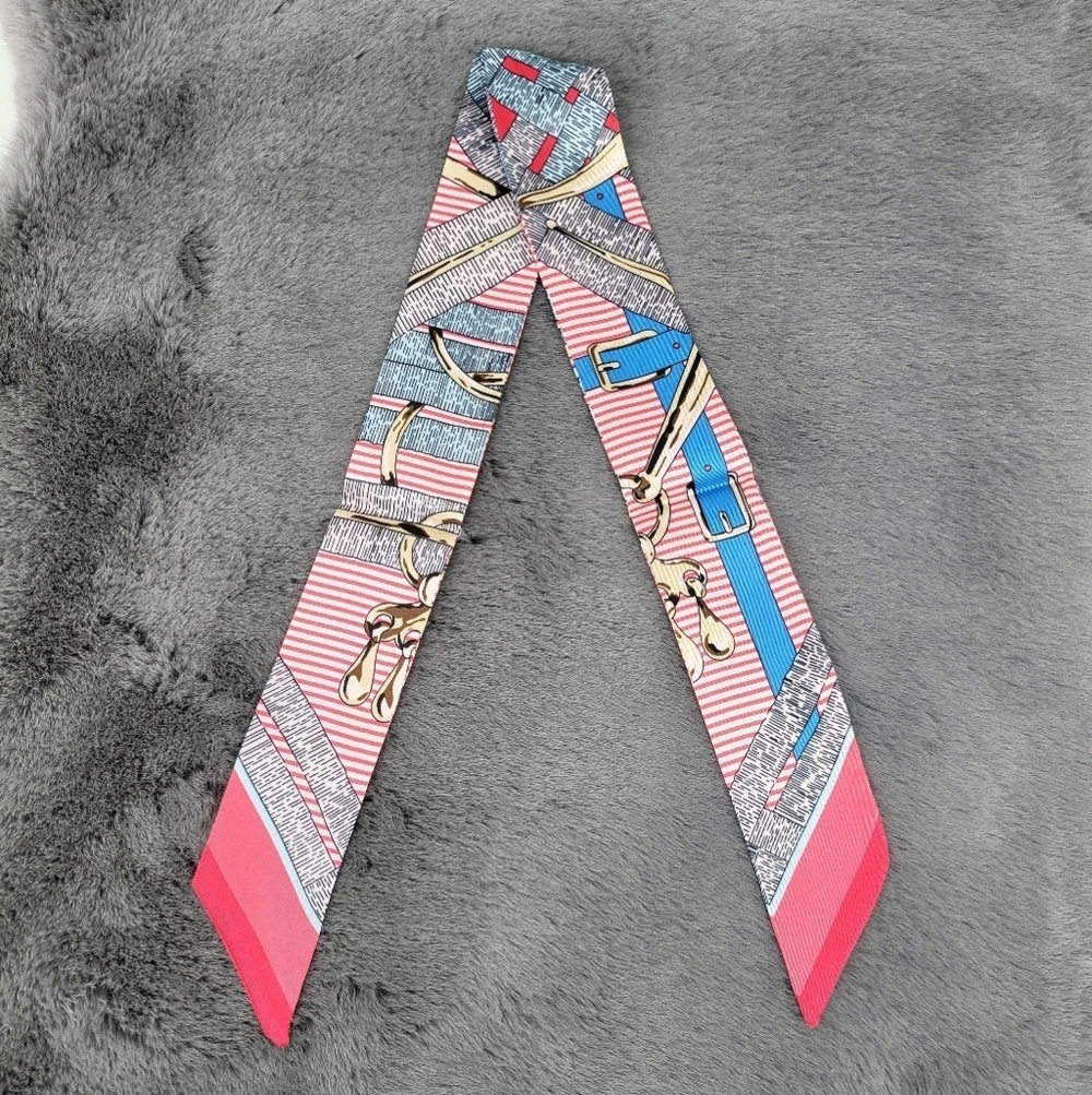 New Print Silk Skinny Scarf Twilly - Picture 3 of 5